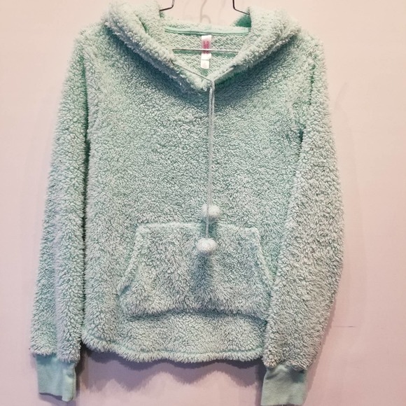 Xhilaration Fuzzy Sweatshirt Mint Green Cozy Warm Cuddly juniors Size S - Picture 2 of 11